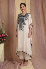 Ivory Embroidered Kaftan Set