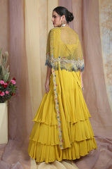 Yellow Cape Drape Lehenga Saree Set