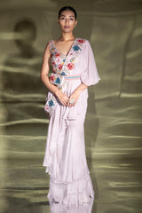 Dione Plazo Drape With Embroidered Blouse And Belt Bag