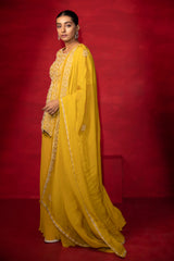 Yellow Embroidered Kurta With Gharara Set