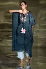 Cerulean Embroidered Kaftan With Plazo