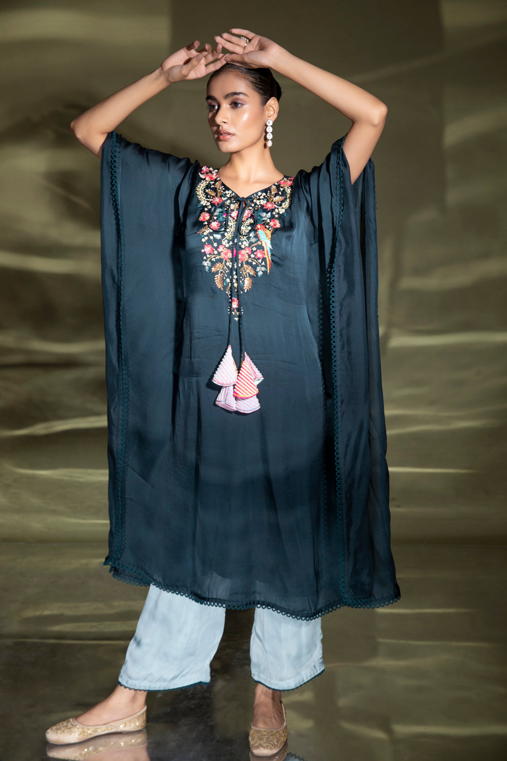 Cerulean Embroidered Kaftan With Plazo