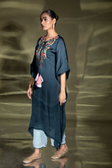 Cerulean Embroidered Kaftan With Plazo