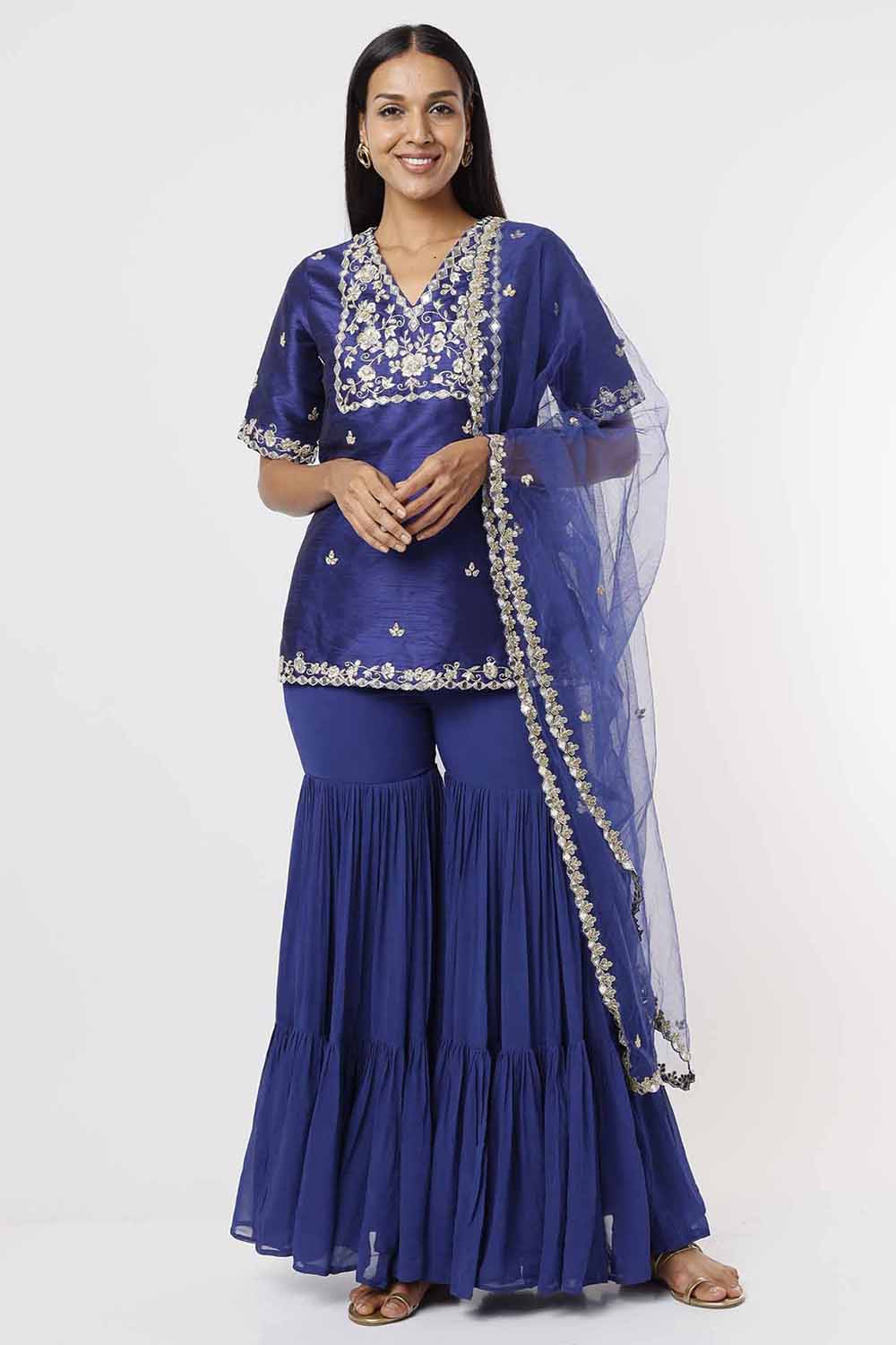 Royal Blue Kurta And Sharara Set