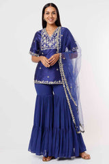 Royal Blue Kurta And Sharara Set