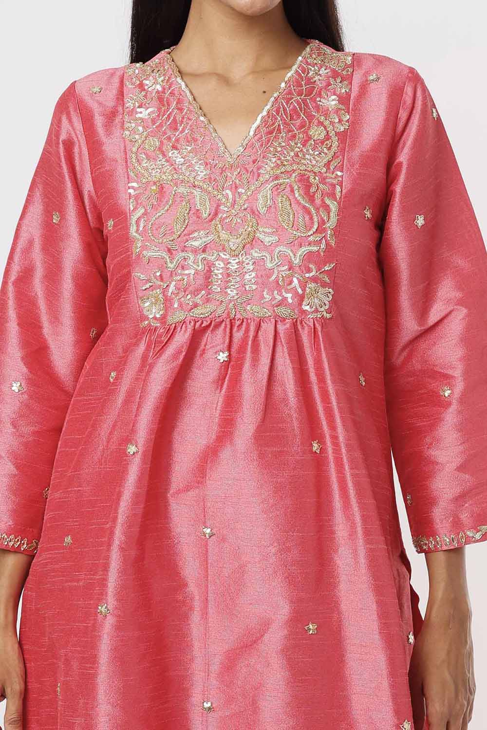 Coral Pink Kurta And Pants Set