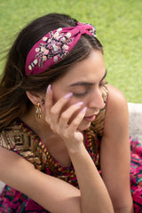 Bright Pink Headband With Embroidery