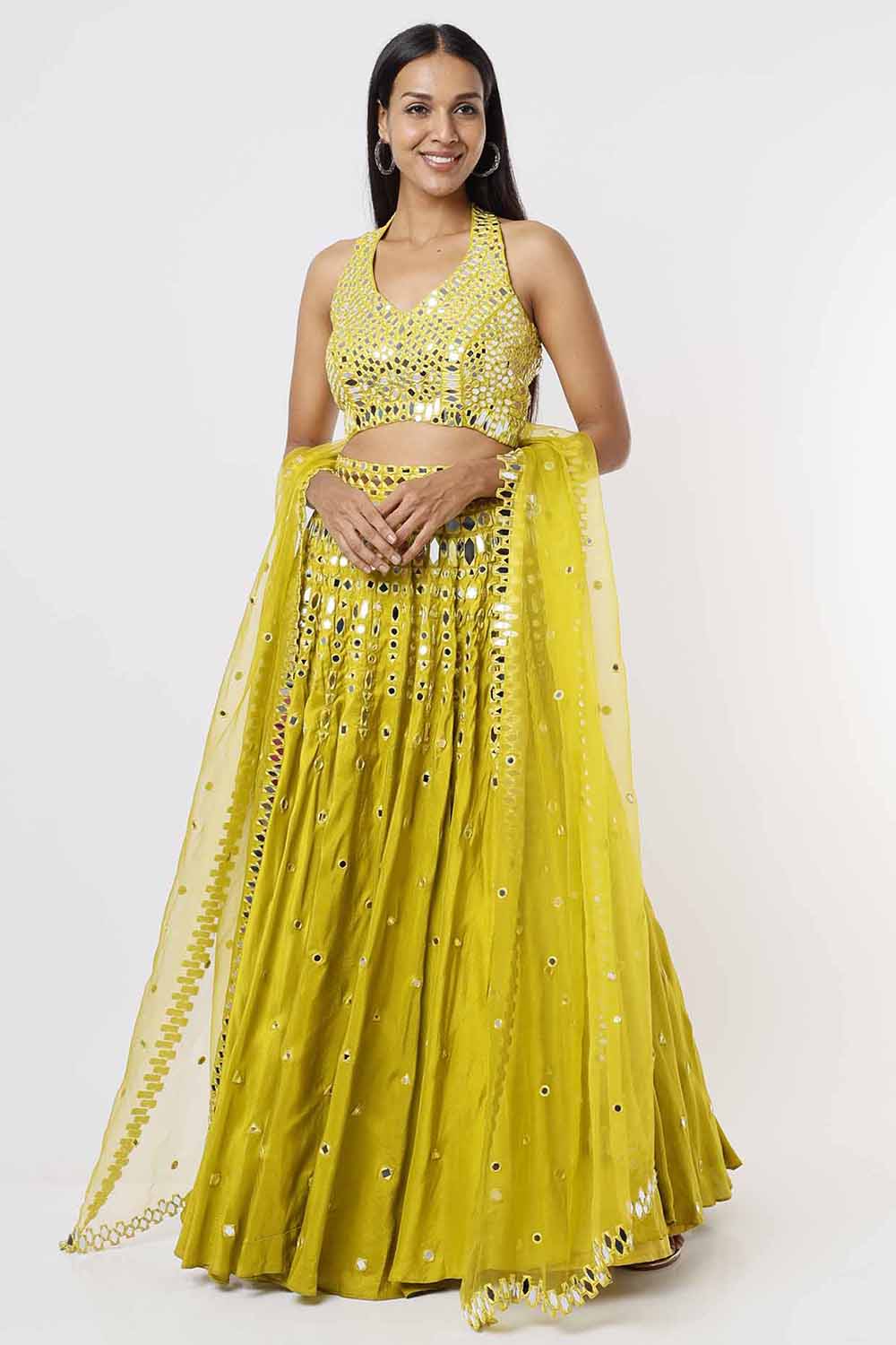 Lime Green Mirror Lehenga Set