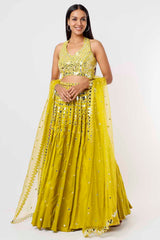 Lime Green Mirror Lehenga Set