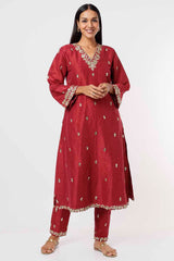 Raspberry Red Kurta And Pants Set