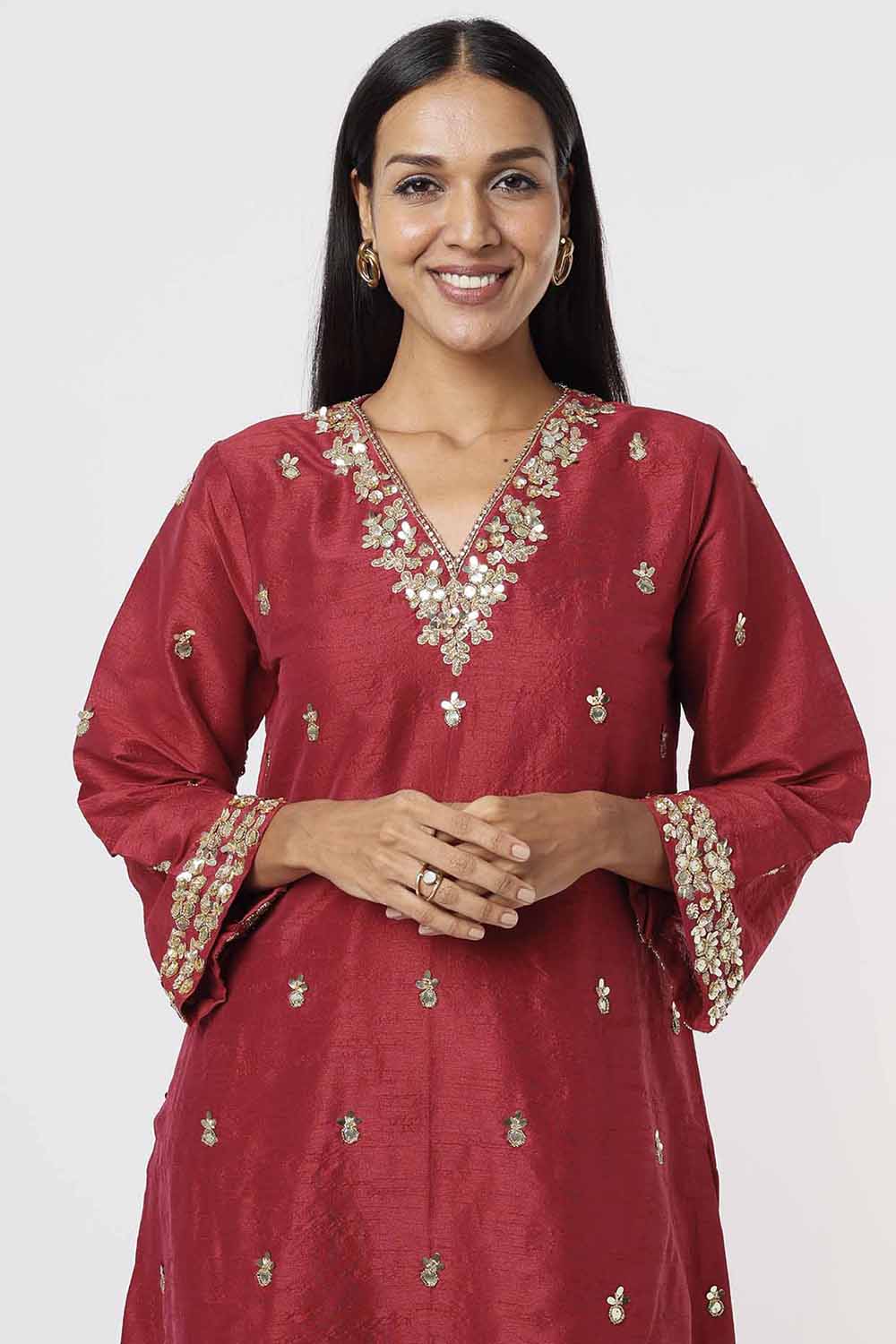 Raspberry Red Kurta And Pants Set