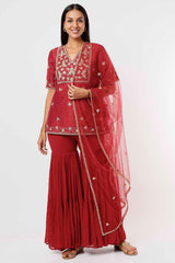 Raspberry Kurta And Sharara Set