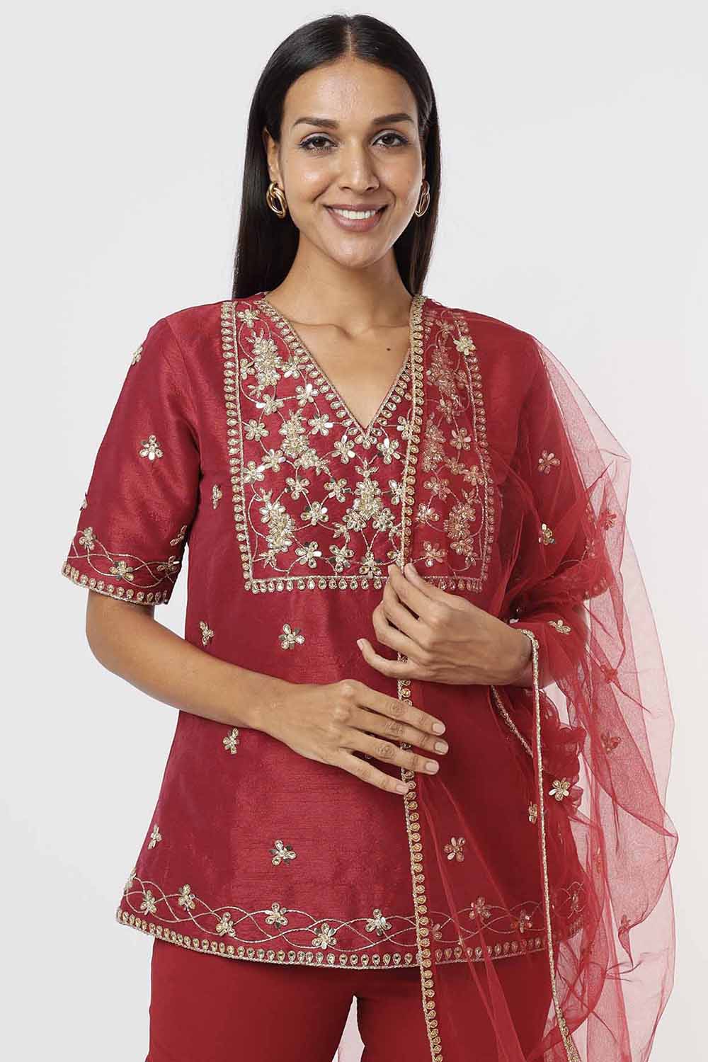 Raspberry Kurta And Sharara Set