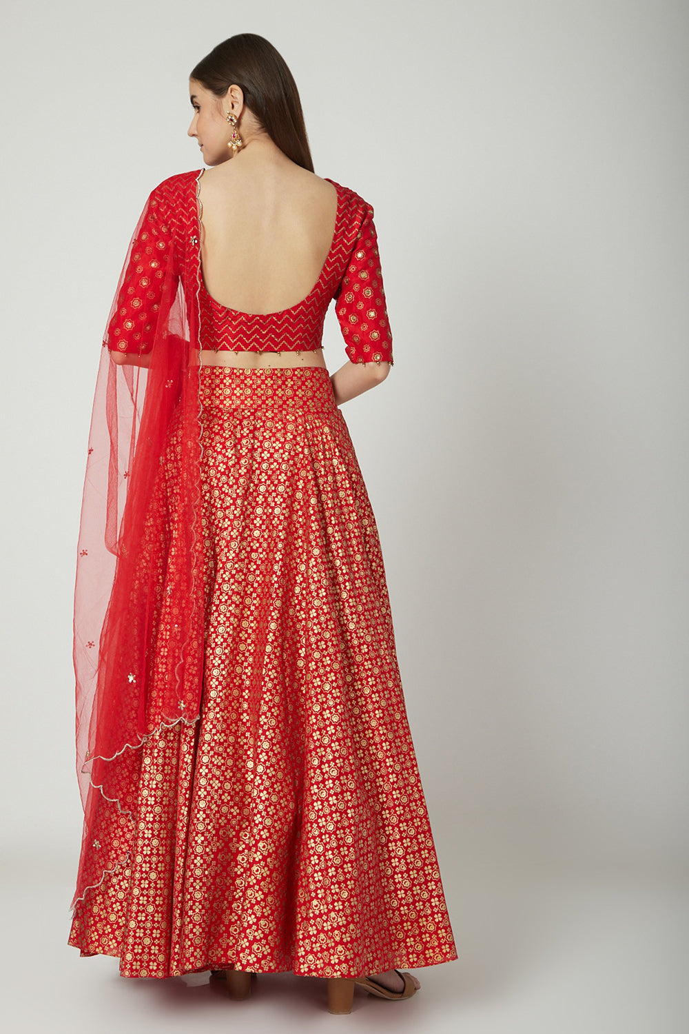 Embroidered & Printed Red Lehenga Set