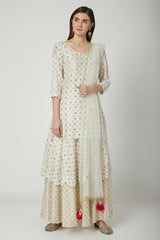 Embroidered & Printed White Kurta Set