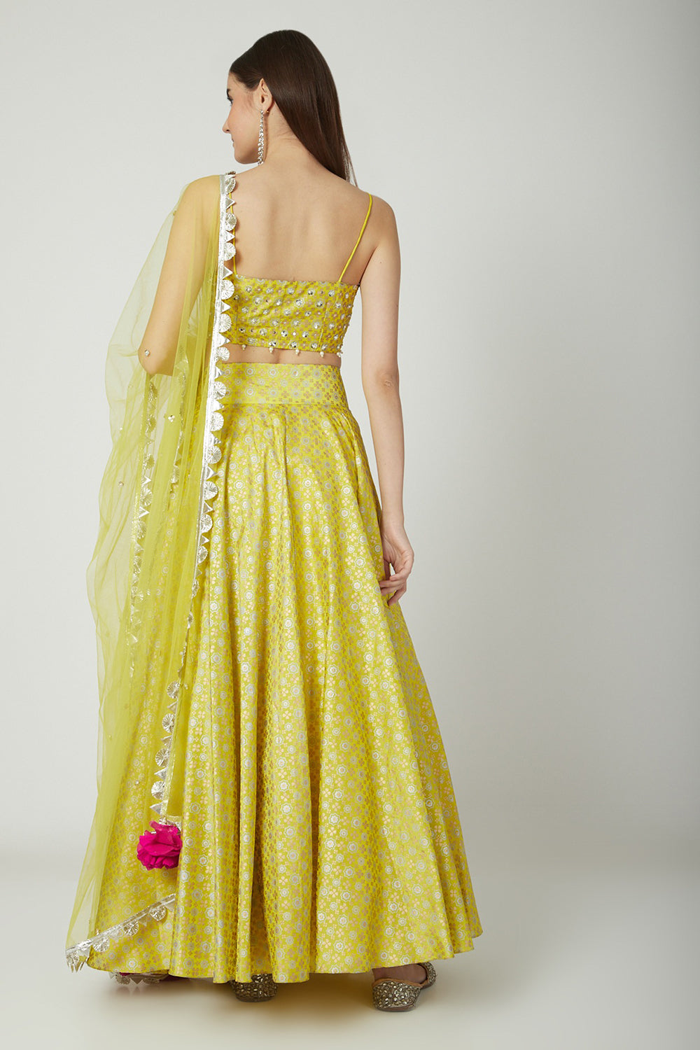 Embroidered & Printed Yellow Lehenga Set