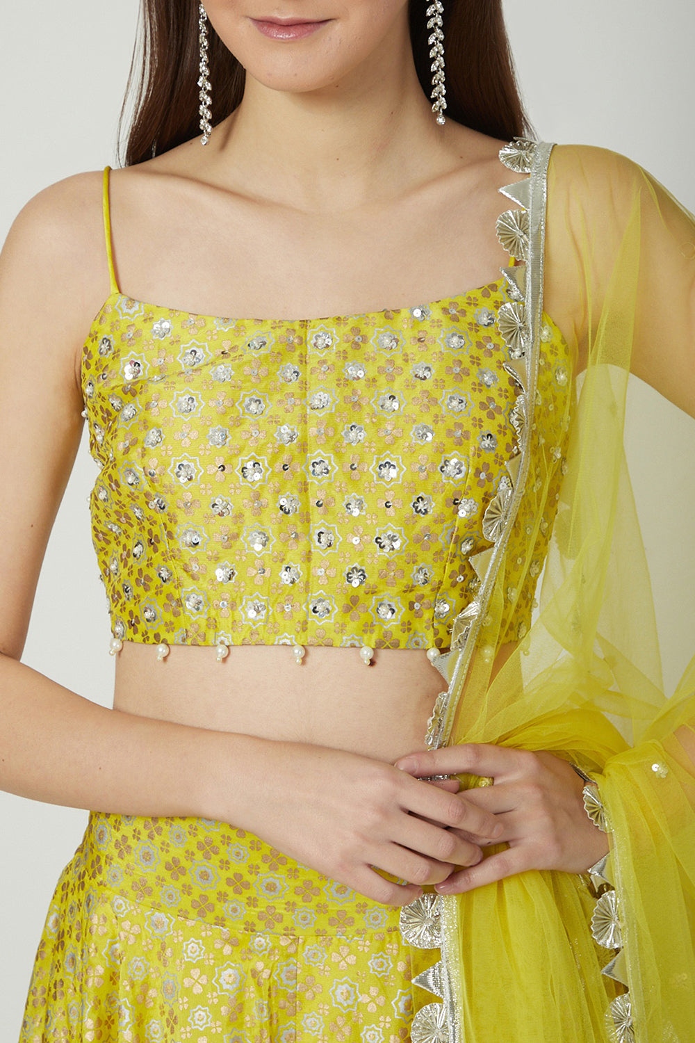 Embroidered & Printed Yellow Lehenga Set