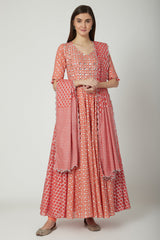 Embroidered Printed Peach & Silver Anarkali Set