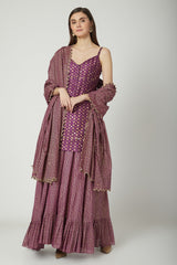 Embroidered & Printed Purple Kurta Set