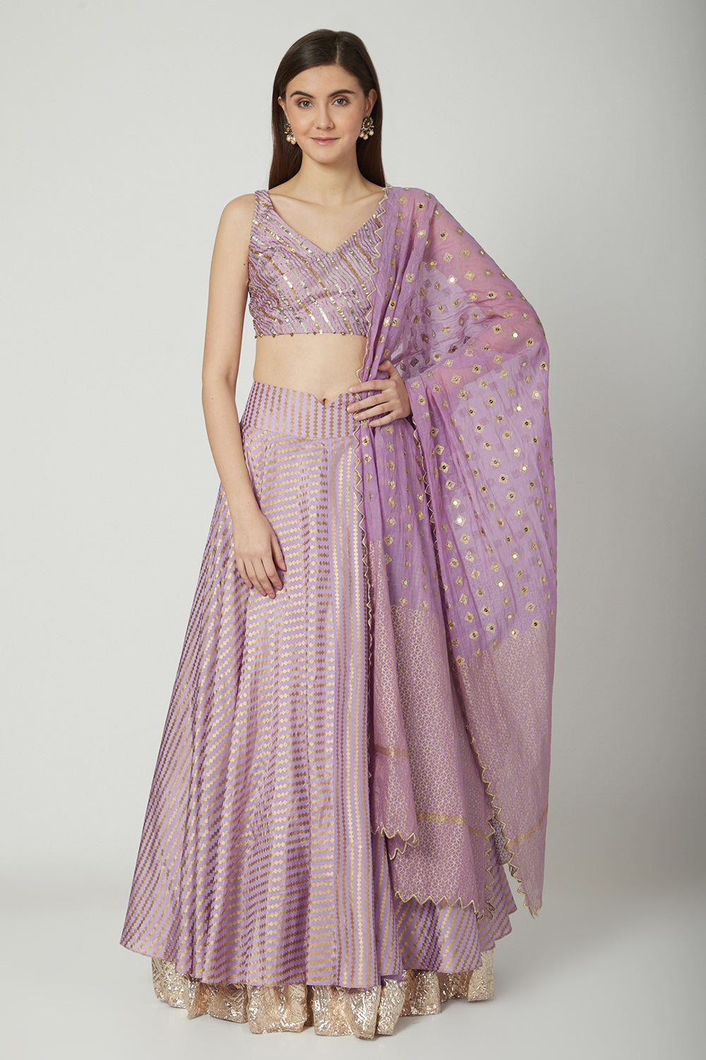 Embroidered & Printed Mauve Lehenga Set