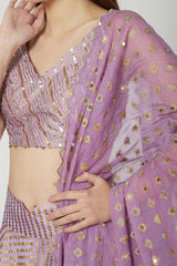 Embroidered & Printed Mauve Lehenga Set