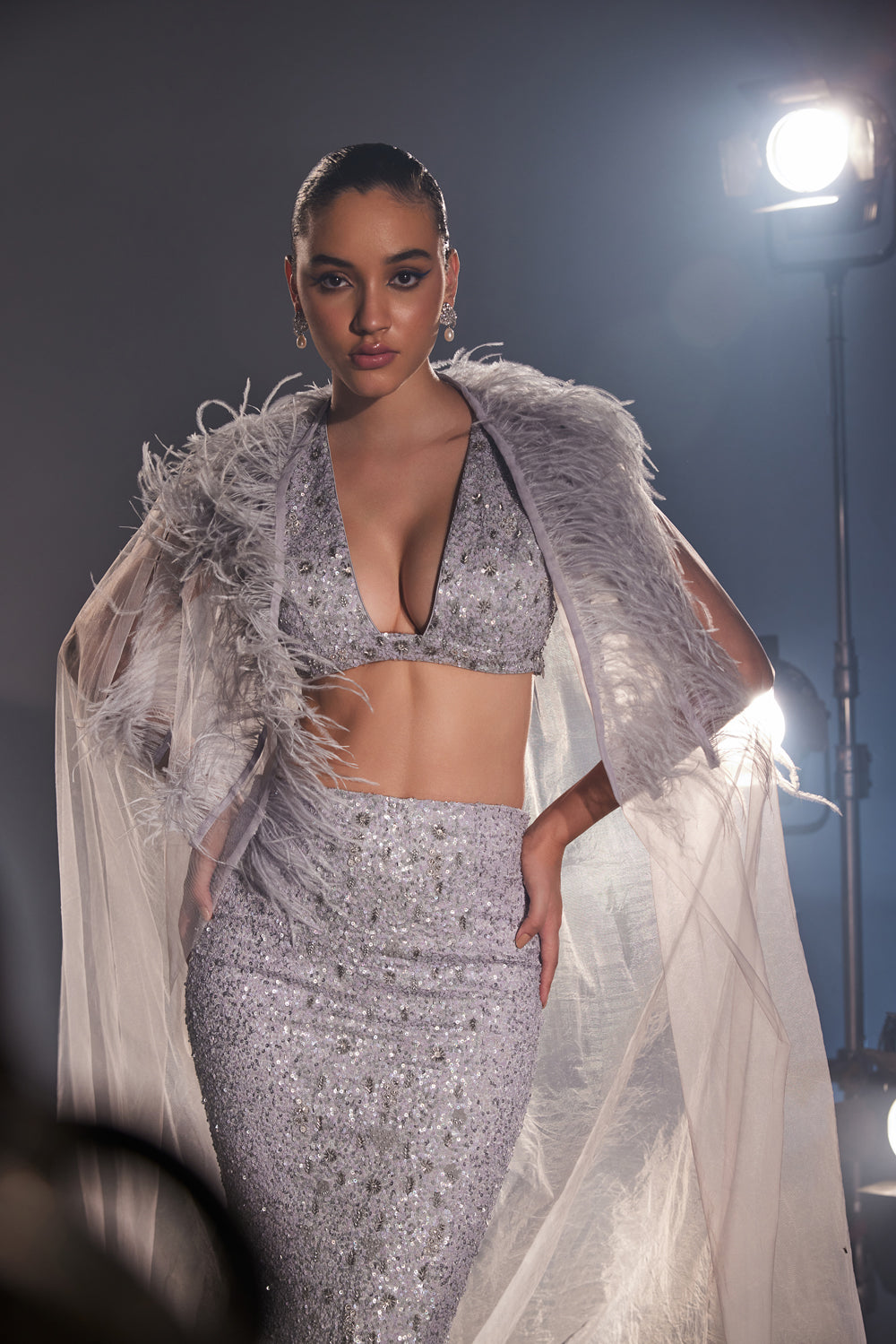 Gigi Cocktail Skirt Set With Feather Cape