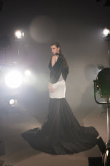 Natasha Fitted Dual Tone Gown With Batwing Cape