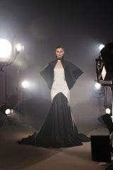 Natasha Fitted Dual Tone Gown With Batwing Cape