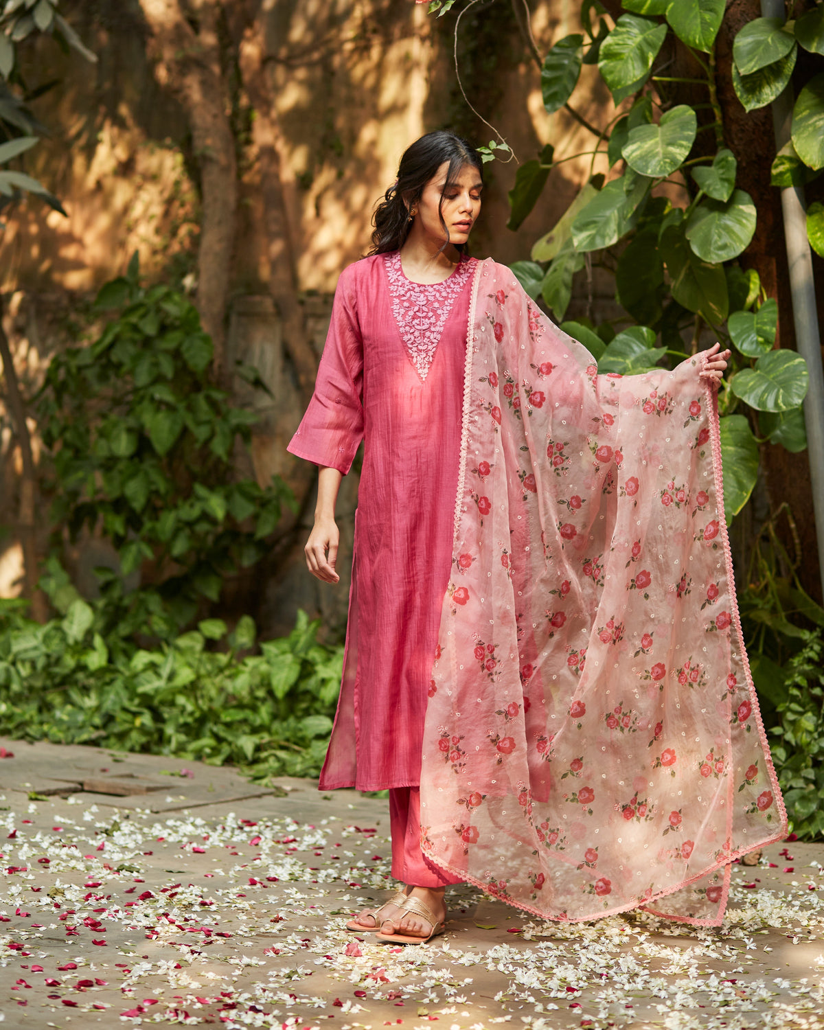 Fuchsia And Old Rose Kurta Set