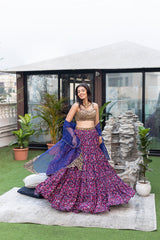 Blue Choli, Lehenga, Organza Dupatta Set