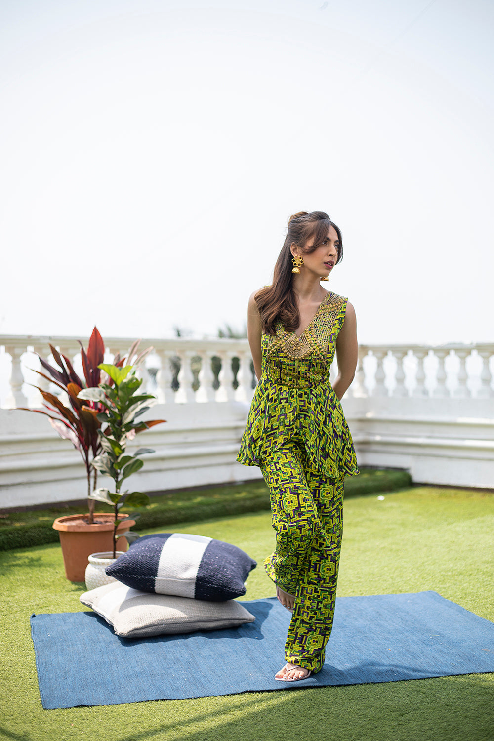 Green Jumpsuit With Drape