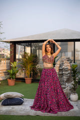 Pink Choli, Lehenga, Organza Dupatta Set