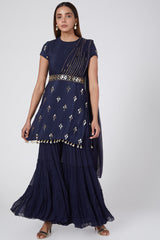 Embroidered Cobalt Blue Sharara Set