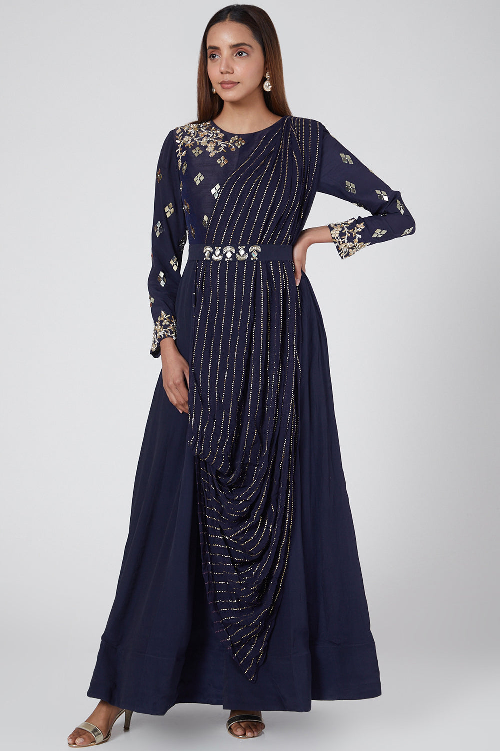 Embroidered Cobalt Blue Draped Anarkali