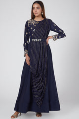 Embroidered Cobalt Blue Draped Anarkali