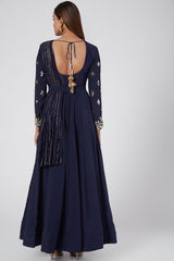 Embroidered Cobalt Blue Draped Anarkali