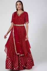 Zardosi Red Embroidered Skirt Set