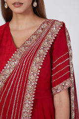 Embroidered Red Draped Anarkali