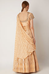 Embroidered Peach Draped Lehenga Set