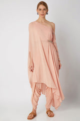 Embroidered Blush Pink Draped Kurta With Dhoti