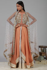 Embroidered Coral Lehenga Set