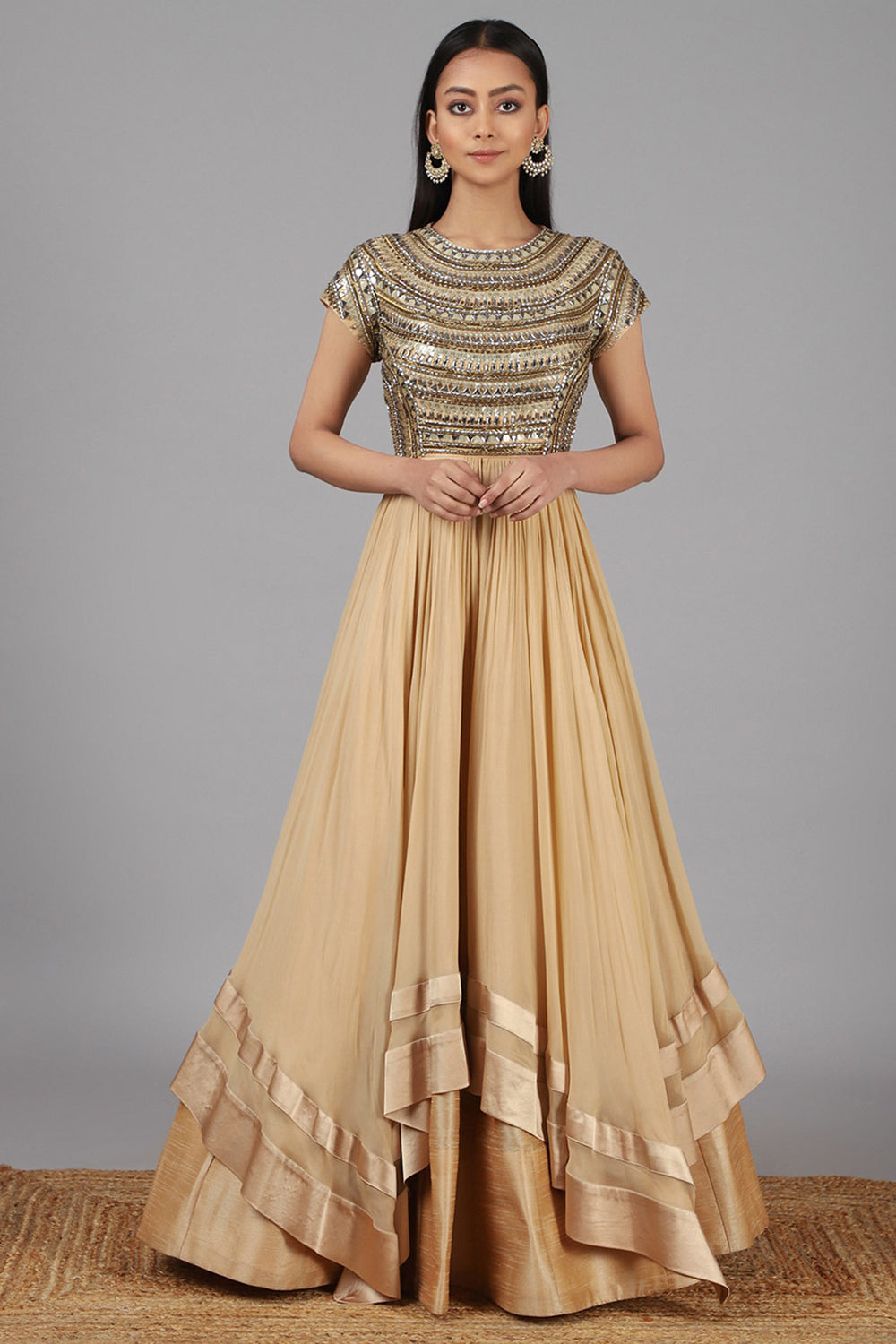 Hand Embroidered Beige Gown