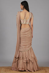 Embroidered Beige Lehenga Saree Set