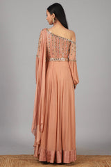 Embroidered Peach Anarkali With Belt