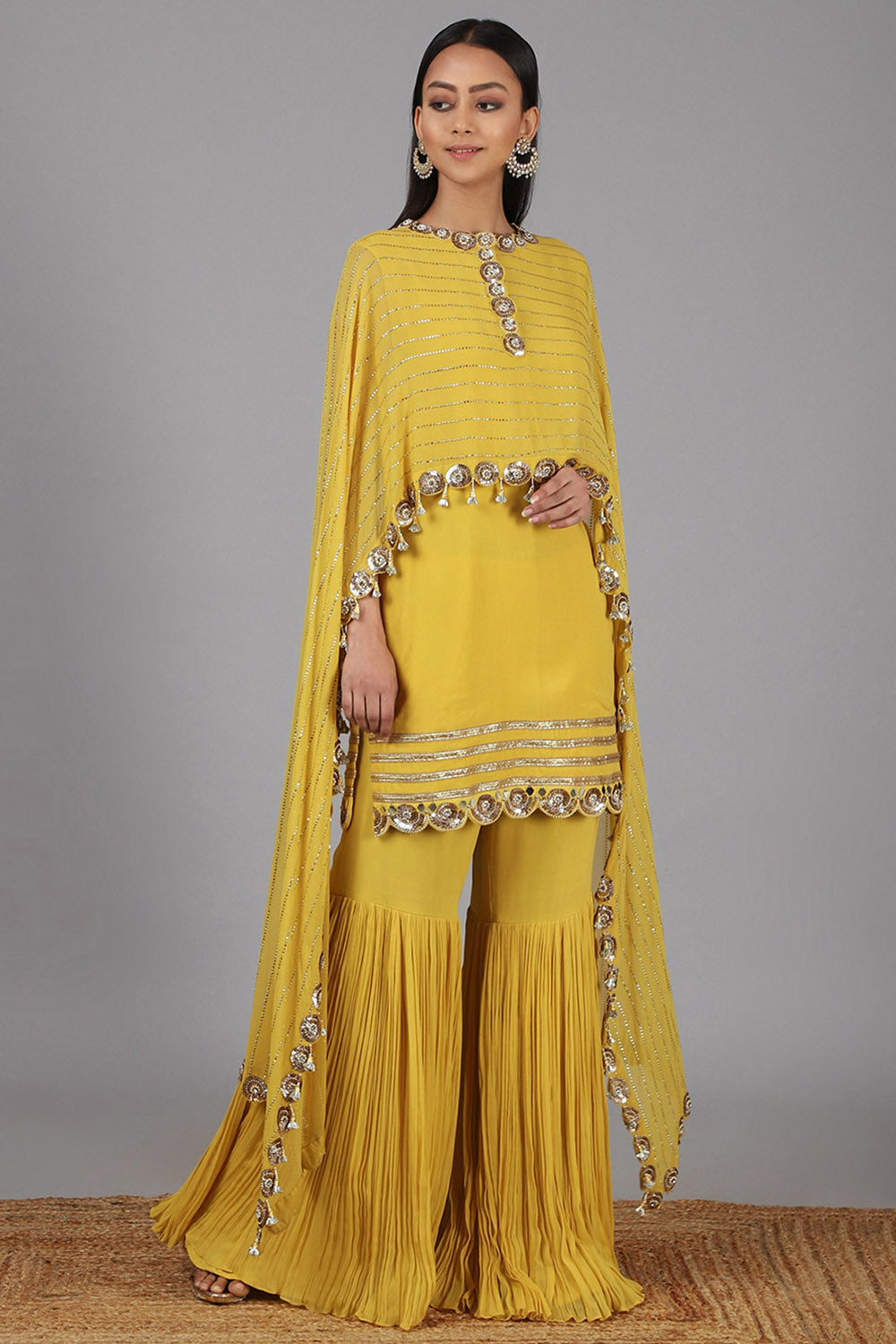 Embroidered Yellow Sharara Set