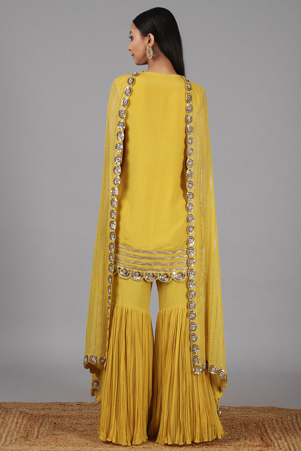 Embroidered Yellow Sharara Set