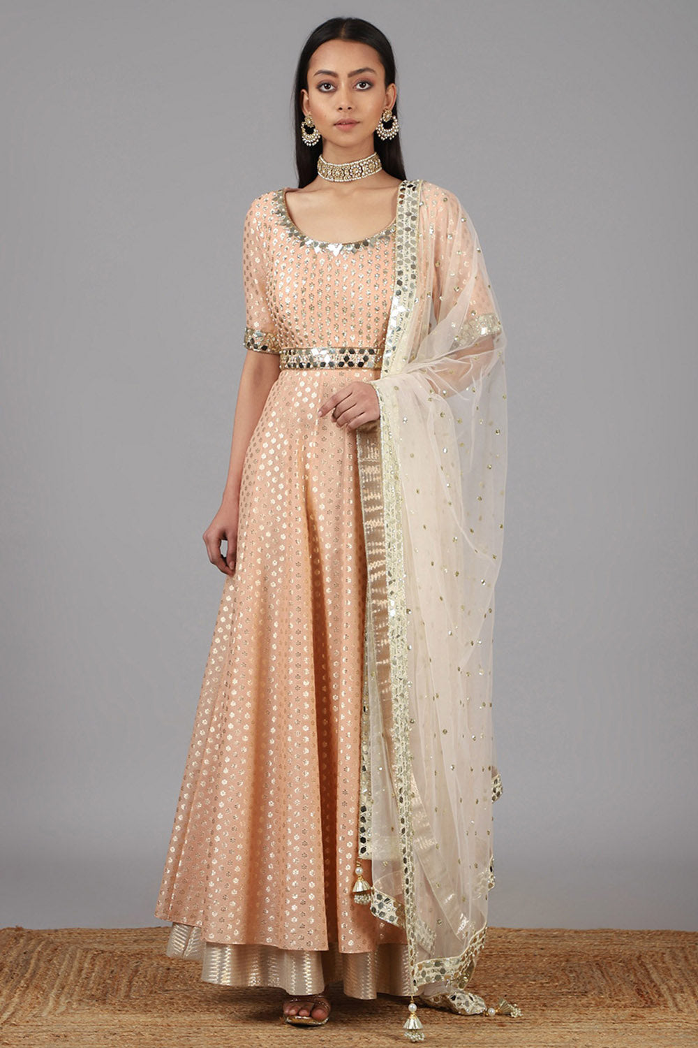 Embellished Peach Anarkali With Dupatta