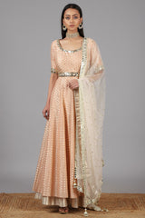 Embellished Peach Anarkali With Dupatta