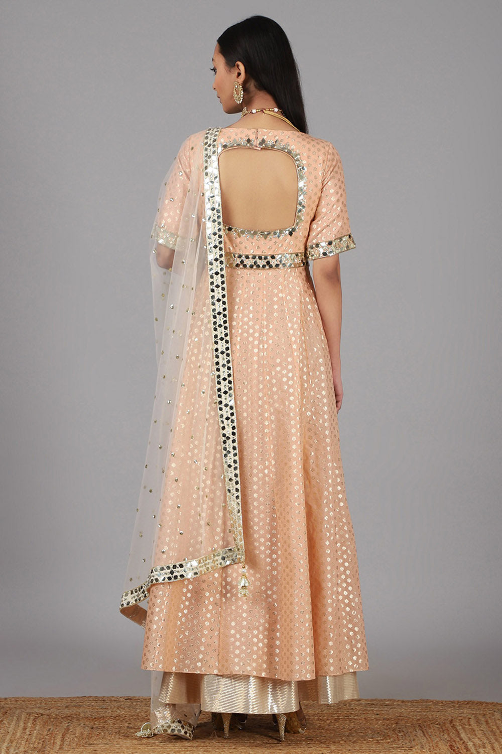 Embellished Peach Anarkali With Dupatta