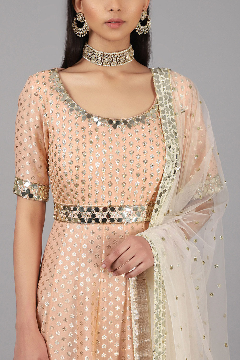 Embellished Peach Anarkali With Dupatta